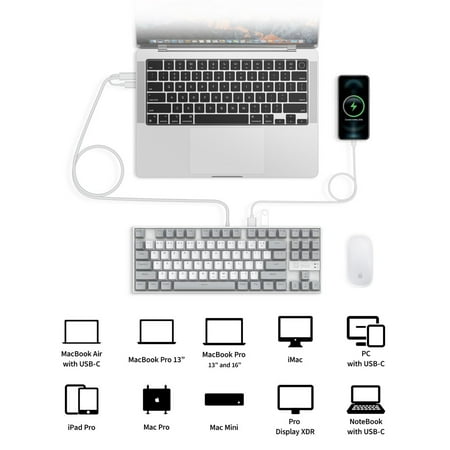 3inus - KEBOHUB EE01 Wired Mechanical Keyboard with 5-in-1 Hub, 87 Keys RGB Backlit, Hot-Swappable Switches for Mac & Windows - Brown Tactile