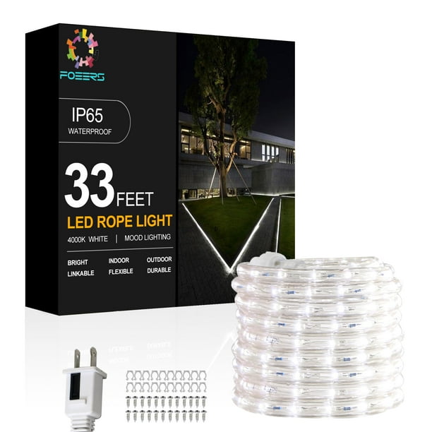 Luces LED tipo cuerda FOEERS de 10 m, blancas, para exteriores, impermeables, 110 V