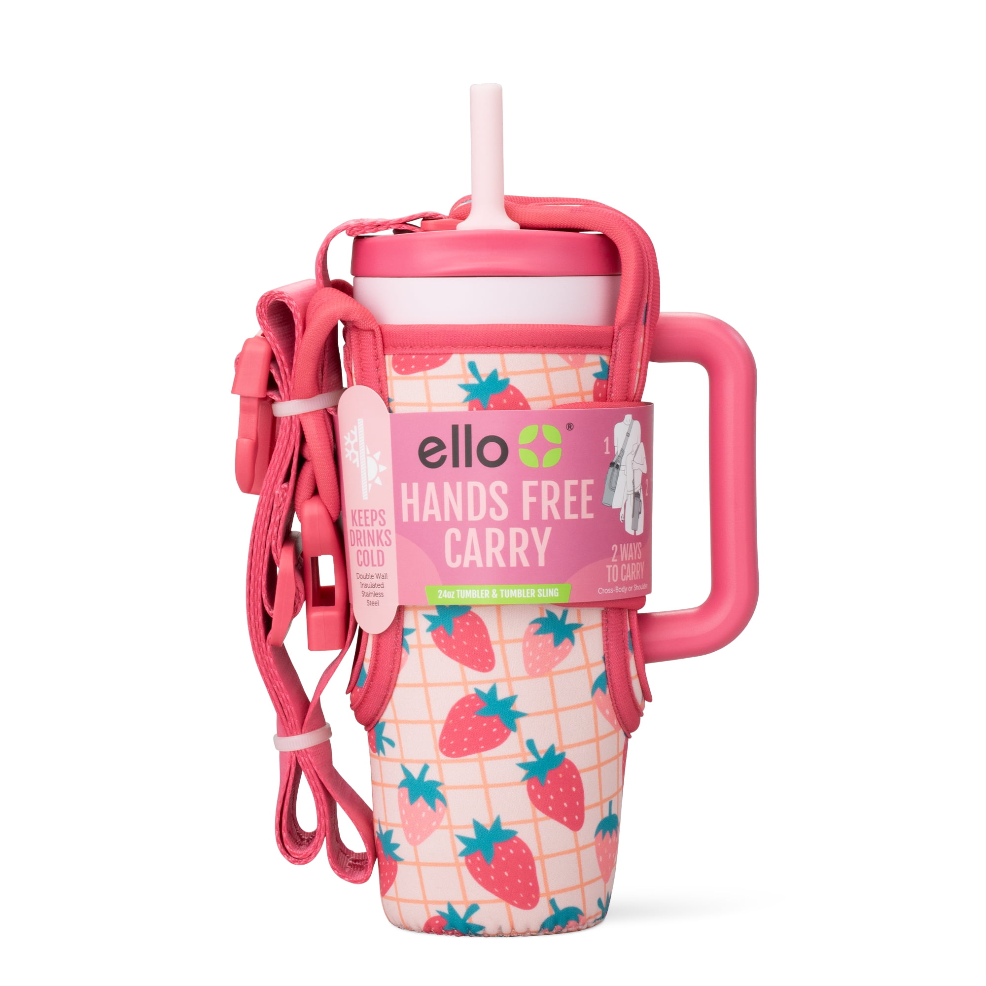 Ello Ultra Clean 24oz Insulated Leak-Proof Lid Tumbler with Sling, Strawberries