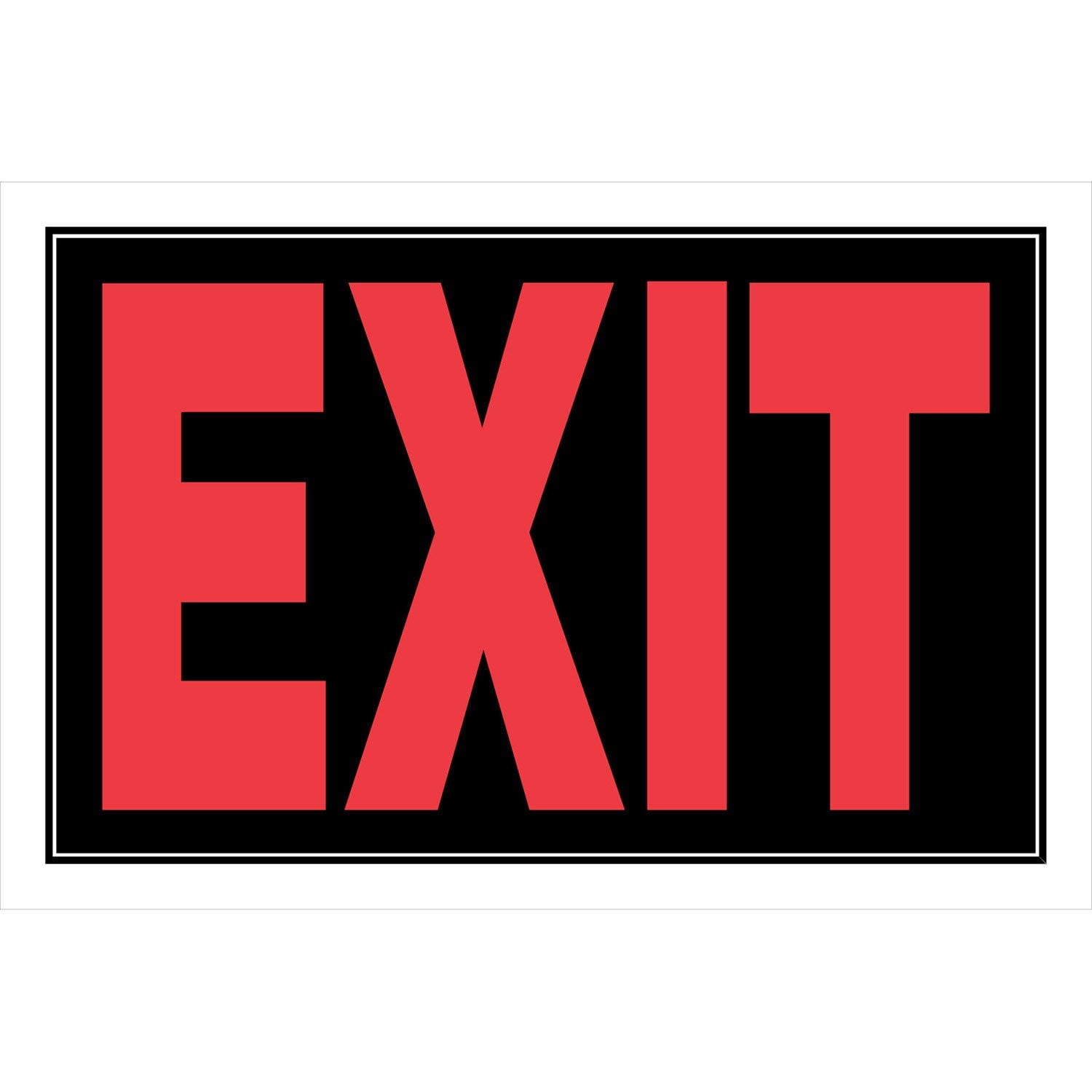 "EXIT" Sign, 8" x 12" Styrene Plastic, Black and Red (839892) Pack of