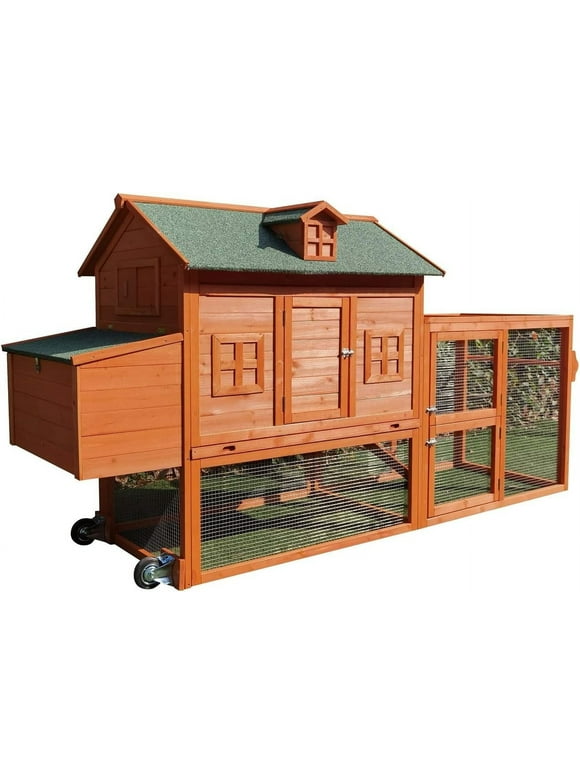 Omitree NEW 98" Wheel Solid Wood Chicken Coop Backyard Hen House 4-6 Chickens with Nesting Box