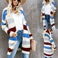 thumbnail image 6 of Women Color Block Striped Cardigan Long Sleeve Open Front Chunky Knit Sweater Coat Knee Length Loose Outwear with Pocket, 6 of 19