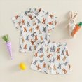 thumbnail image 2 of kpoplk Toddler Baby Boy Easter Outfit Short Sleeve Bunny Print Bow Tie Button Down Shirt Top Shorts 2Pcs Set Size 6M 12M 18M 24M 3T 4T Size 12-18 Months,White, 2 of 4