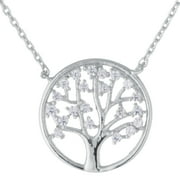 Marisol & Poppy CZ Tree of Life Necklace 16+2" in Sterling Silver for Women. Teen