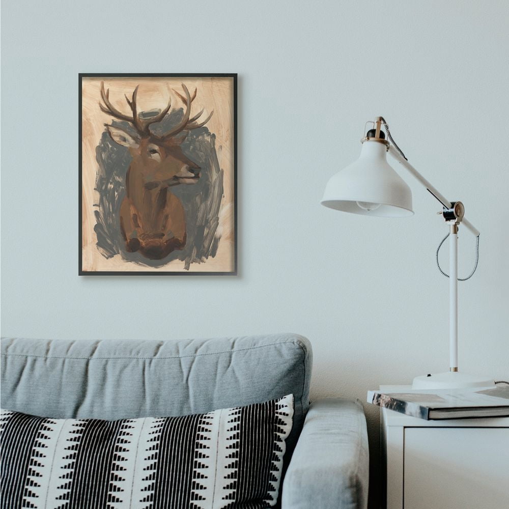Stupell Industries Deer Portrait Brown Gray Animal Painting Framed Wall Art by Jacob Green