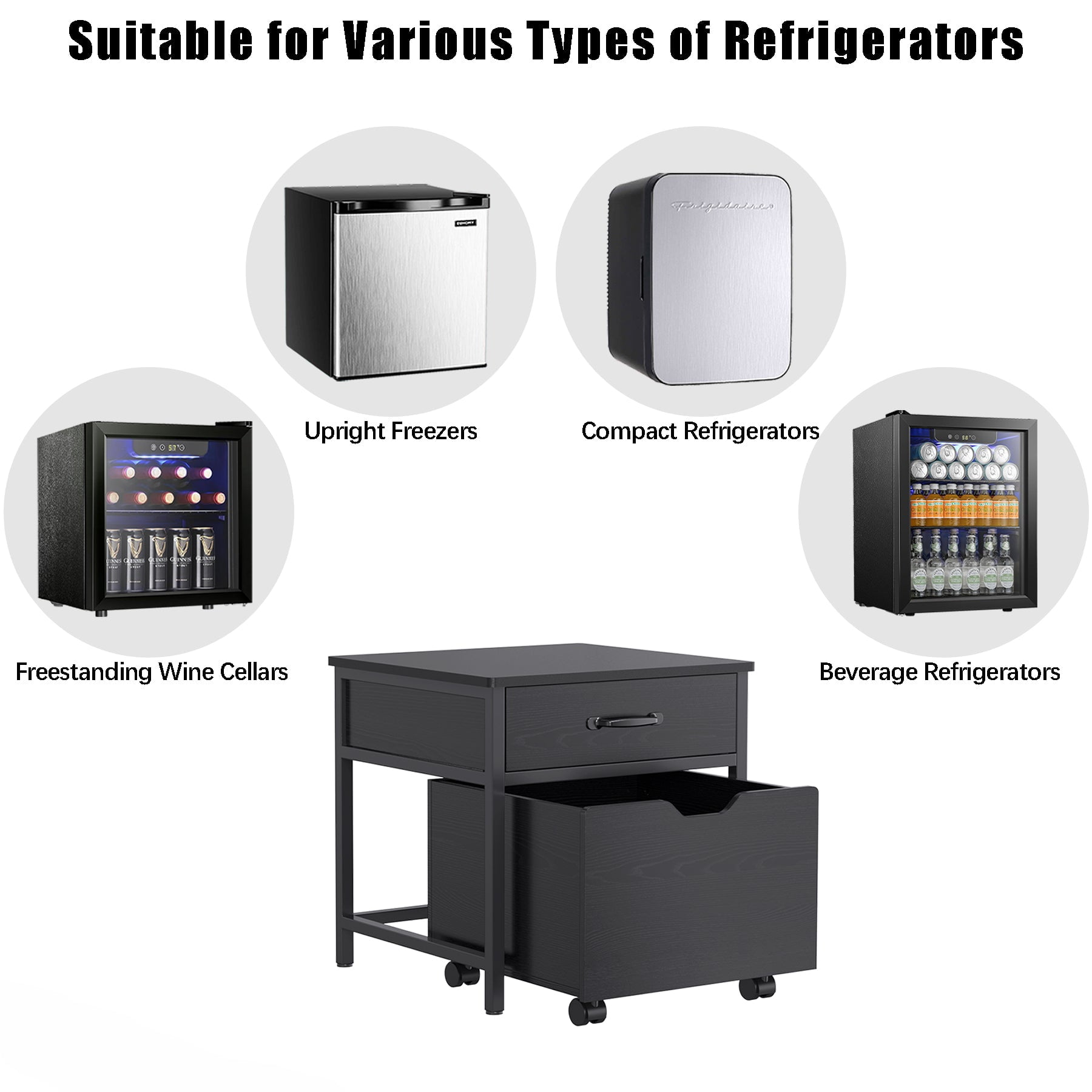 Mini Fridge Stand with Storage,18.1" Mini Refrigerator Cabinet, Black
