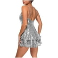 thumbnail image 5 of REALiKUN Women Sexy Sequin Romper Dress Sparkly Glitter Spaghetti Strap Layered Ruffle Short Jumpsuits for Club Party, 5 of 5