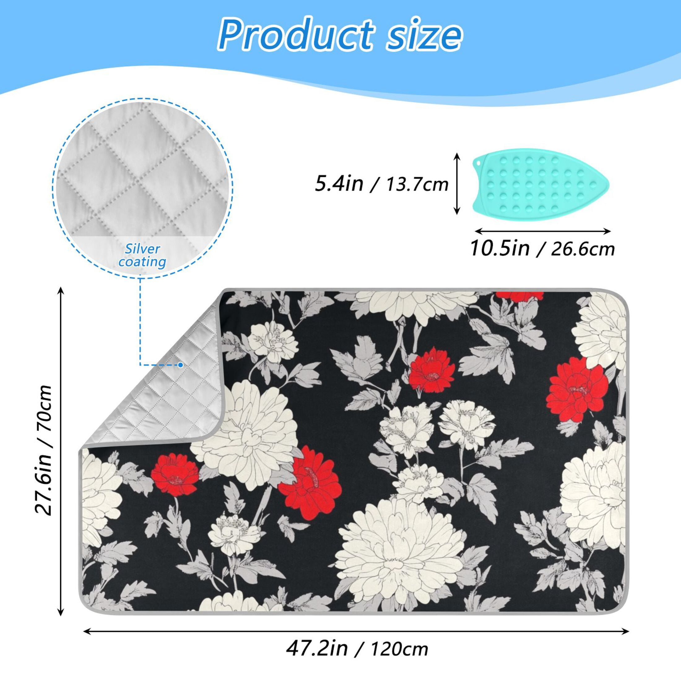 Japanese Style Floral Prints Ironing Mat Blanket for Table Top Travel Portable Ironing Board Pad 47.2x27.6 Inch