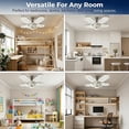 thumbnail image 4 of 12" Socket Ceiling Fan with Light, Retractable Blades, 3-Speed Dimmable LED Fan, Crystal-Effect Illumination, E27 Screw-in for Bedroom Kitchen, 4 of 6