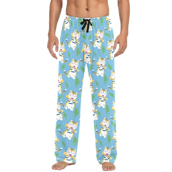Cartoon Tigers Men's Pajama Pants Cotton Long Sleepwear Lounge Pants L