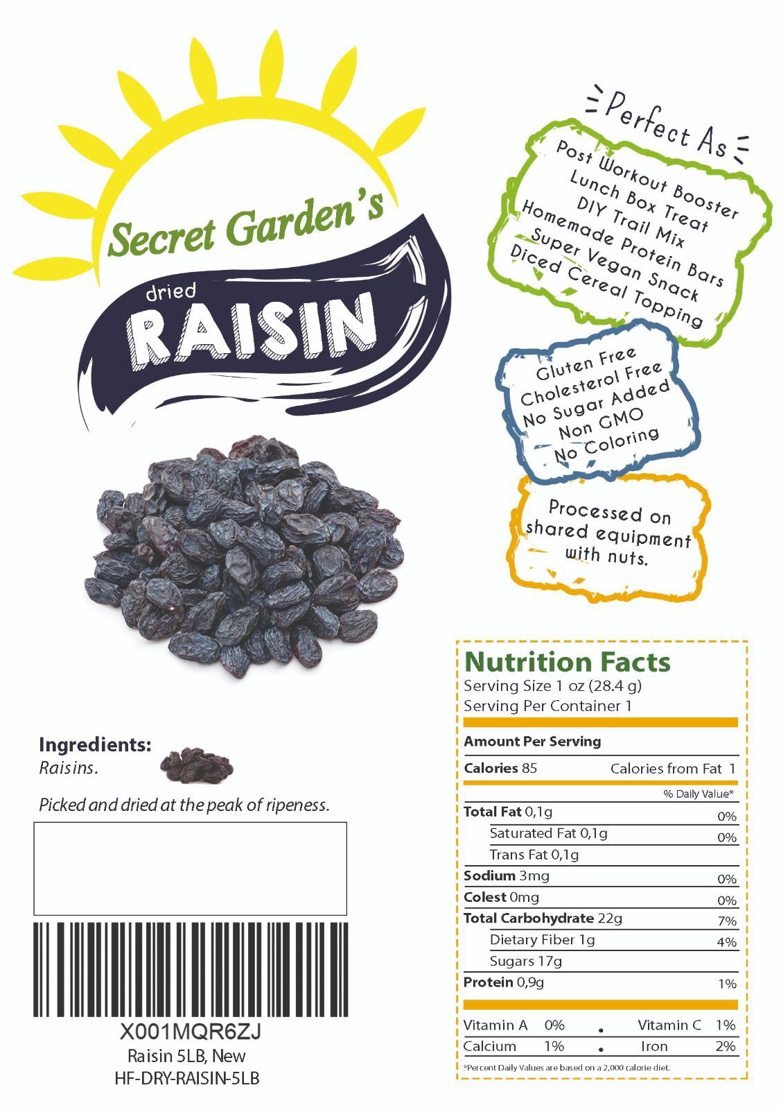 High Quality Black Dried Fresh Raisins Seedless, ready to eat resealable bag(5LB)