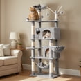 thumbnail image 3 of Alden Design 67" H Multi-Level Cat Tree Tower with 2 Cat Condos & Hammock Basket, Light Gray, 3 of 10
