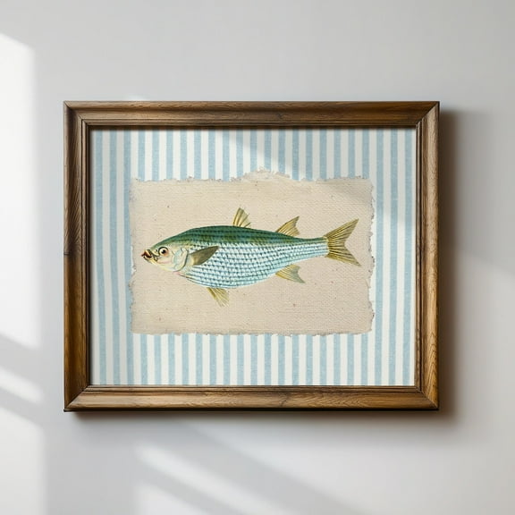 Penelope Striped Blue Mullet Fish Horizontal Print, Nursery, Botanical, Cottage Core Decor, Wall Art Wall Art, Modern Wall Decor For Living Room, 8x12 UNFRAMED