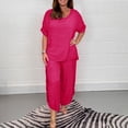 thumbnail image 3 of Lisingtool 2 Piece Sets for Women Summer Women Suit Fashion Comfortable Short Sleeve and Long Pants Solid Color Top and Pants Set Cotton and Linen S-5XL, 3 of 4