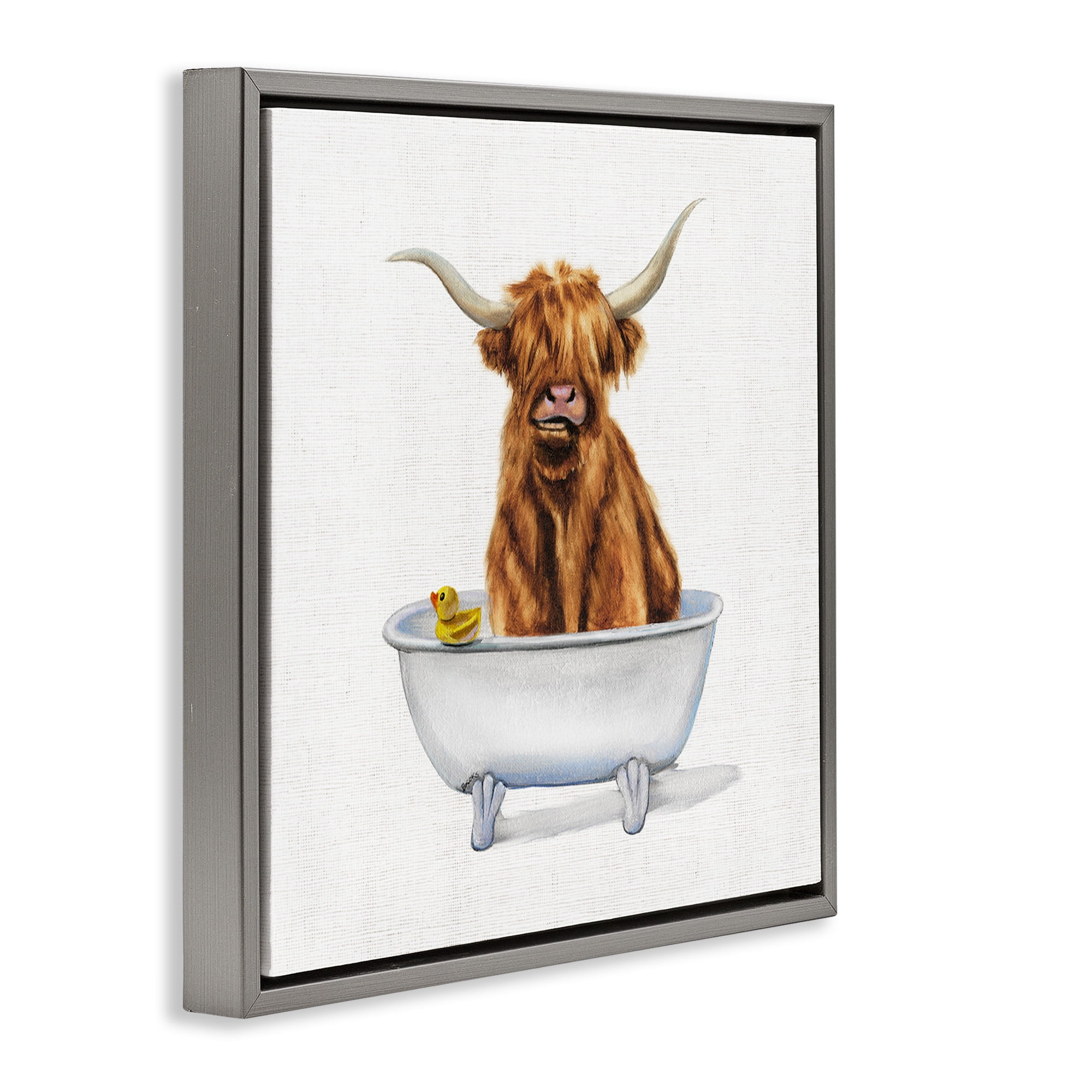 Stupell Industries Shaggy Country Cattle in Tub Animals & Insects Painting Gray Floater Framed Canvas Art Print Wall Art, 25 x 25