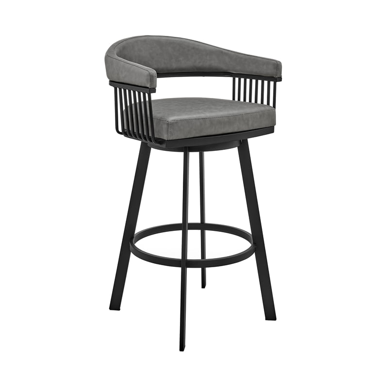 Armen Living Indoor Bronson 29" Gray Faux Leather and Brushed Stainless Steel Swivel Bar Stool