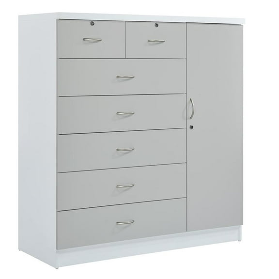 Pemberly Row 7 Drawer Chest with Locks on 2 Drawers and 1 Door in Gray Wood