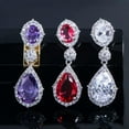thumbnail image 6 of Trendy Cubic Zircon Water Drop Allure Purple Dangle Drop Bridal Party Earrings, 6 of 9