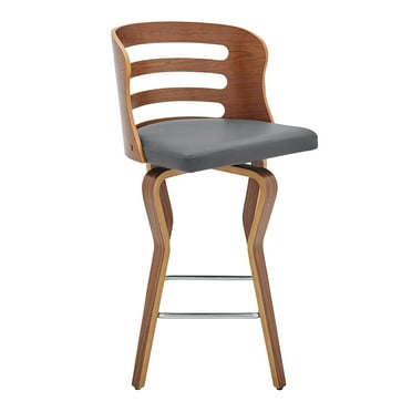 Armen Living Indoor Vander 26" Gray Faux Leather and Black Metal Swivel Bar Stool