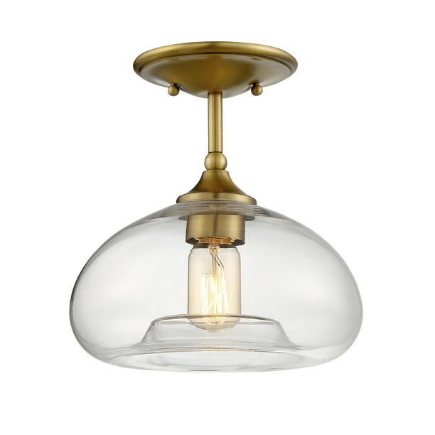 Meridian M60017nb Torus Glass Semi Flush Mount Ceiling Light In Natural Brass Com - Small Brass Flush Mount Ceiling Light