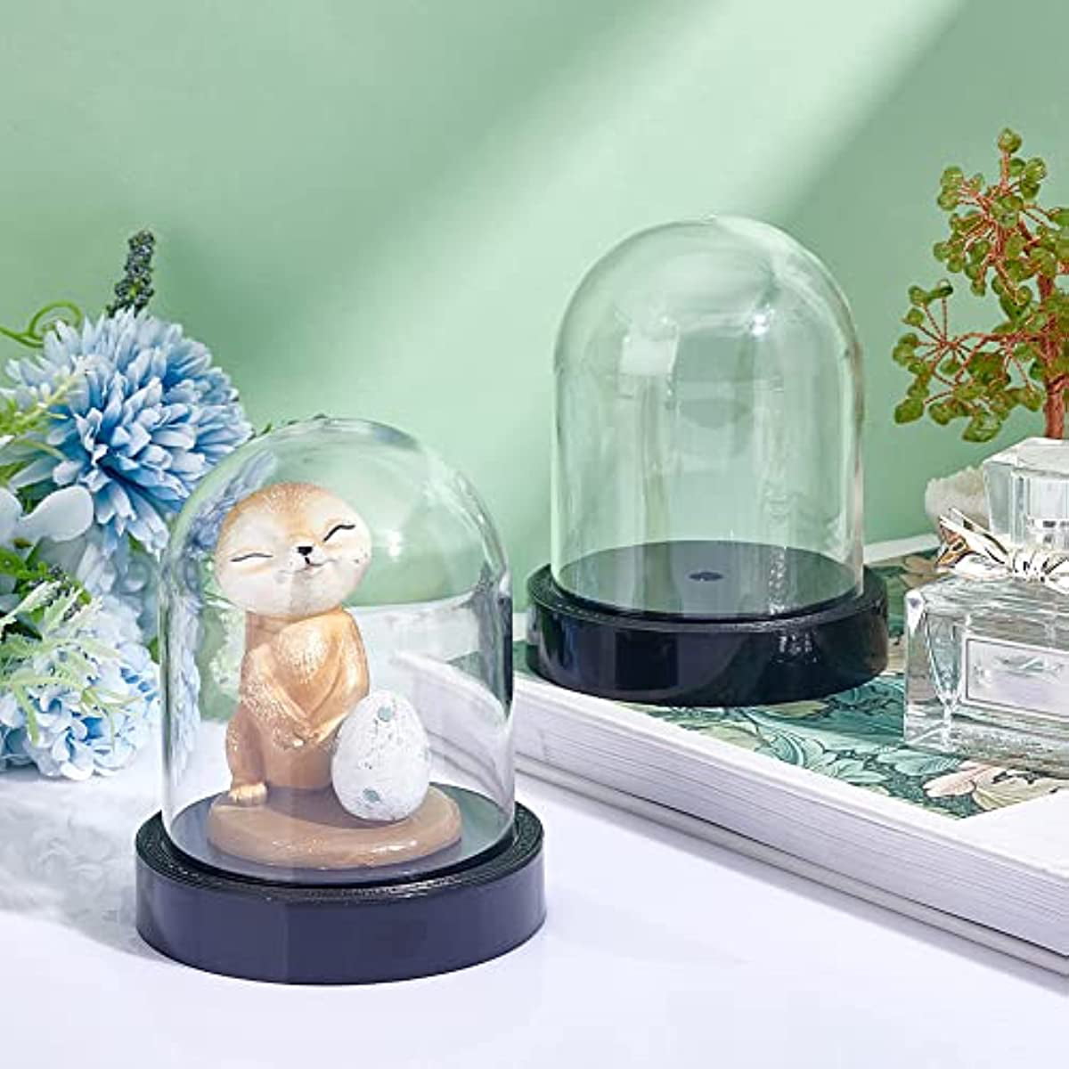 Zhengmy 12 Pieces Plastic Dome Display Case Display Cloche Dome Cloche Bell  Jar with Base Clear Cloche Dome Decoration Case for Collectibles Rose
