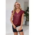 thumbnail image 4 of V Neck Sequin Short Sleeve Tops for Women Elastic Sparkly Tank Top red M, 4 of 8