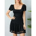 thumbnail image 6 of nvzhuang Women Lace Dresses, Short Sleeve Square Neck Casual Party Spring Summer A-Lined Dress, 6 of 9