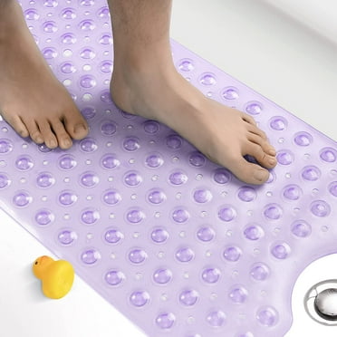 Bath Mat for Tub, Non Slip Bathtub Mat, 40 x 16 Inch Extra Long Bath Tub Mat, Machine Washable Bathroom Shower Mat with Suction Cups and Drain Holes, Soft on Feet, Clear Purple