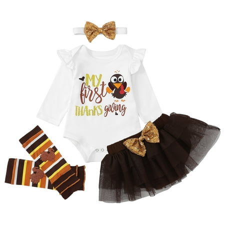 

Xinhuaya 0-18M Newborn Baby Girl Clothes Thanksgiving Romper + Shorts + Legging + Headband 4Pcs Outfits Set