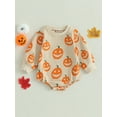 thumbnail image 2 of Wassery Infant Baby Boys Girls Halloween Rompers 6M 12M 18M 24M Toddler Girl Jumpsuit Long Sleeve Round Neck Pumpkin Print Pullovers Bodysuits Fall Casual Clothes for Newborn 0-24M, 2 of 9
