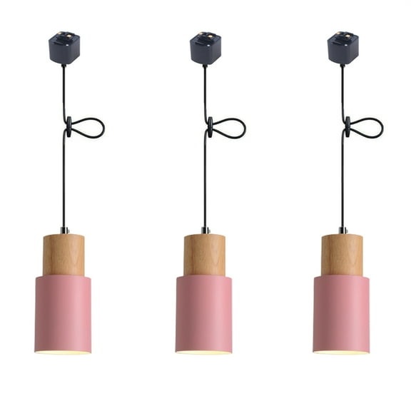 JLOWCO Modern Adjustable Height H Track Pendant Lighting for Kitchen Island 3 Pack Light Fixture Dining RoomPink Dining Lights Above Dining Table (LED Bulb Include)