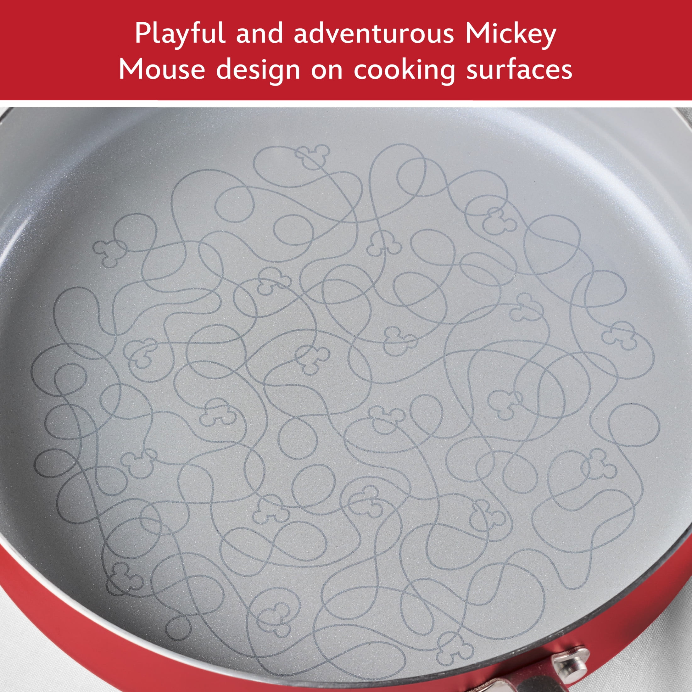 Farberware Disney Bon Voyage 4.5 Quart Ceramic Nonstick Saute Pan with Helper Handle and Lid, Dishwasher Safe, Red
