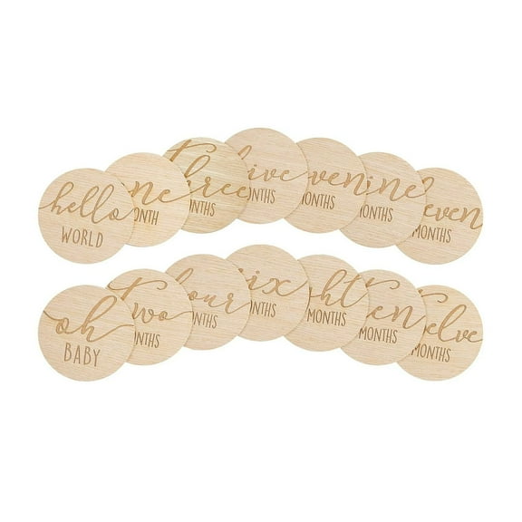 Wooden Monthly Milestone Photo Cards - 6 Double-Sided Engraved Discs for Baby Announcement and Milestones, Holiday Baby Photos, Gender-Neutral Photo Props for Newborn Boy and Girl,