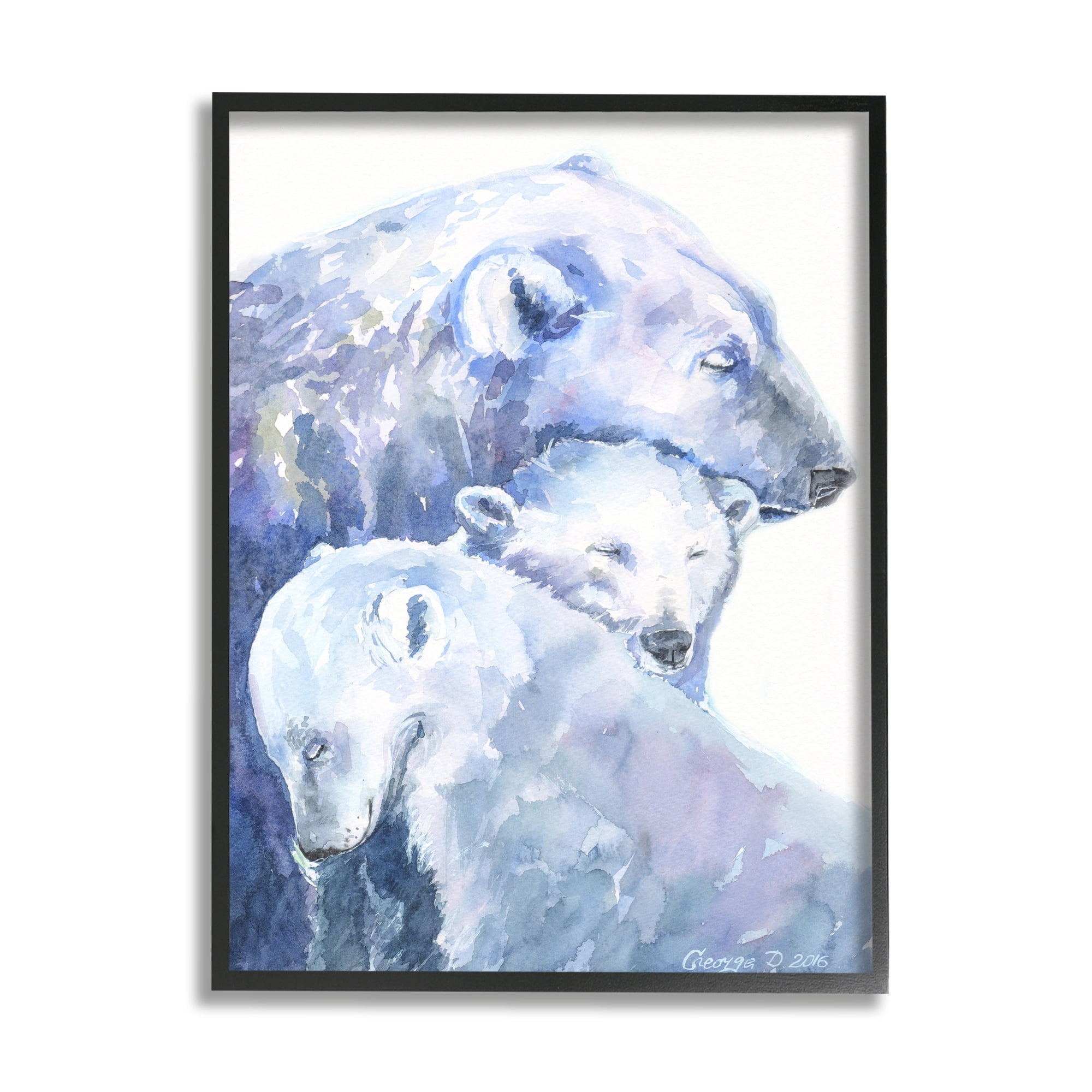 Stupell Industries Polar Bear Family Arctic Hug Portrait Black Framed, 24 x 30, Design by George Dyachenko