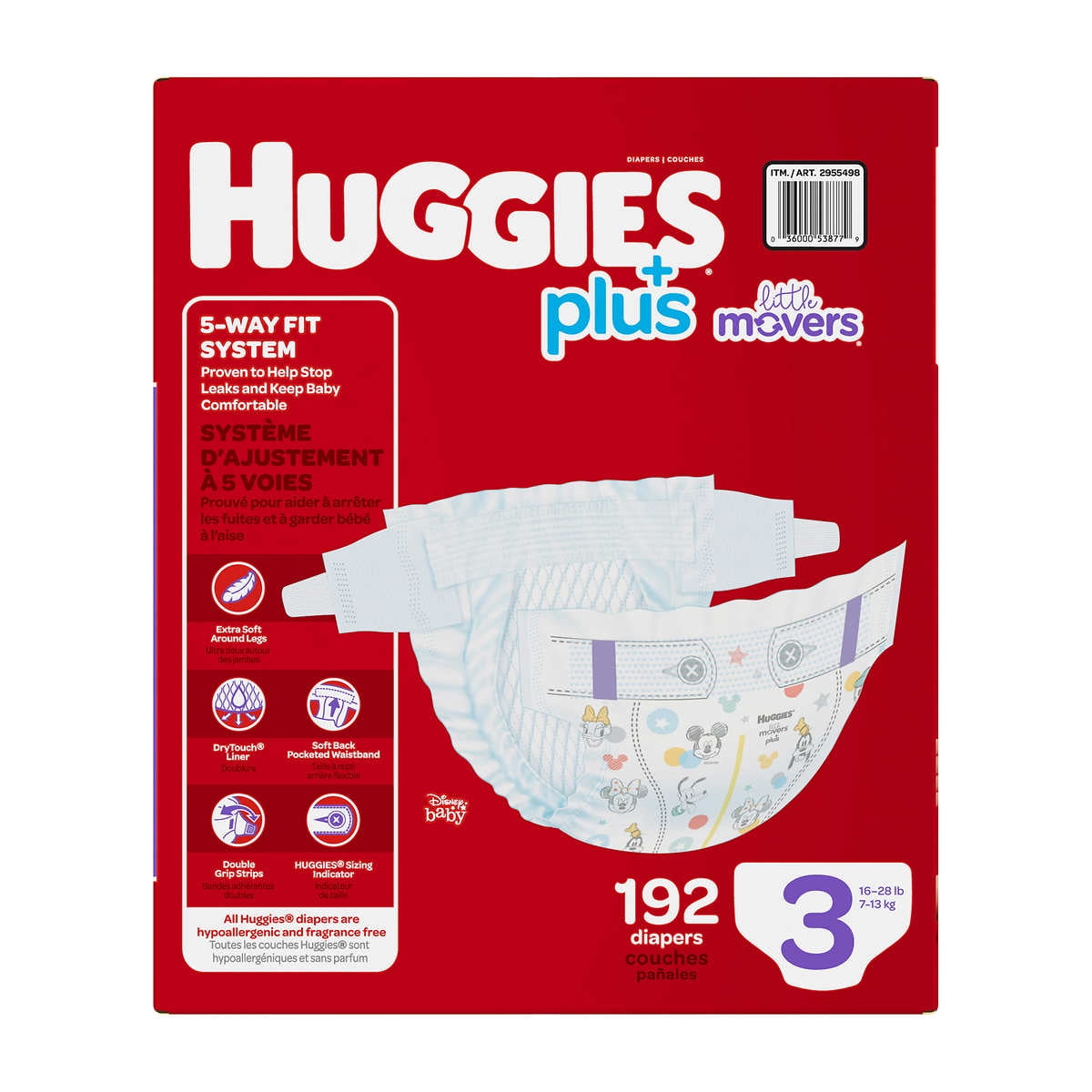 Huggies Plus Diapers Sizes 3 – 6 – One Color, 3 (16-28 lb/7-13 kg