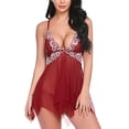 thumbnail image 3 of Camisón de perspectiva de vestido de ropa de dormir de encaje floral sexy para mujer, rojo vino, L sidaley XX000215-13, 3 of 7