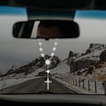 thumbnail image 4 of Rosario para espejo retrovisor de coche, 2 piezas, cruz colgante para espejo retrovisor, accesorio para coche, 4 of 5