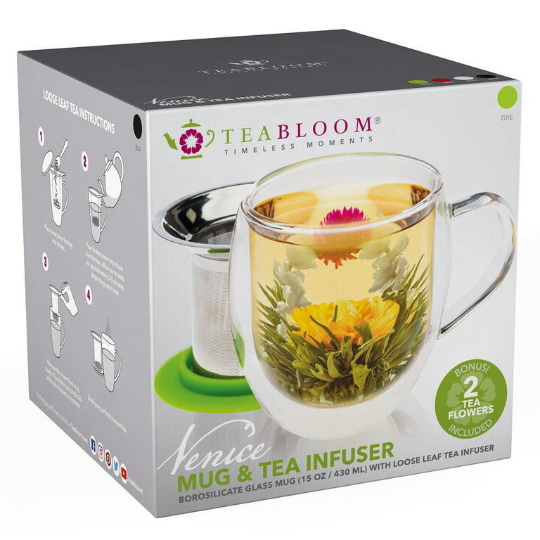  Teabloom Double Walled Cups – 8 oz / 250 ml – Set of 4  Insulated Glass Cups for Tea, Coffee, Espresso, and More – Clarity Glasses