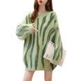 thumbnail image 1 of VISgogo Suéter de otoño para mujer, a rayas, cuello redondo, manga larga, tejido, largo, suelto, suéter, tops para niñas, 6 colores VISgogo  moda, 1 of 5