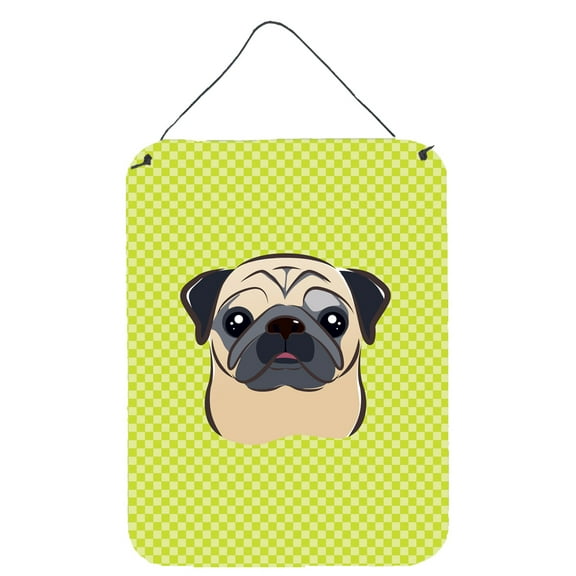 Carolines Treasures BB1324DS1216 Checkerboard Lime Green Fawn Pug Wall and Door Hanging Prints