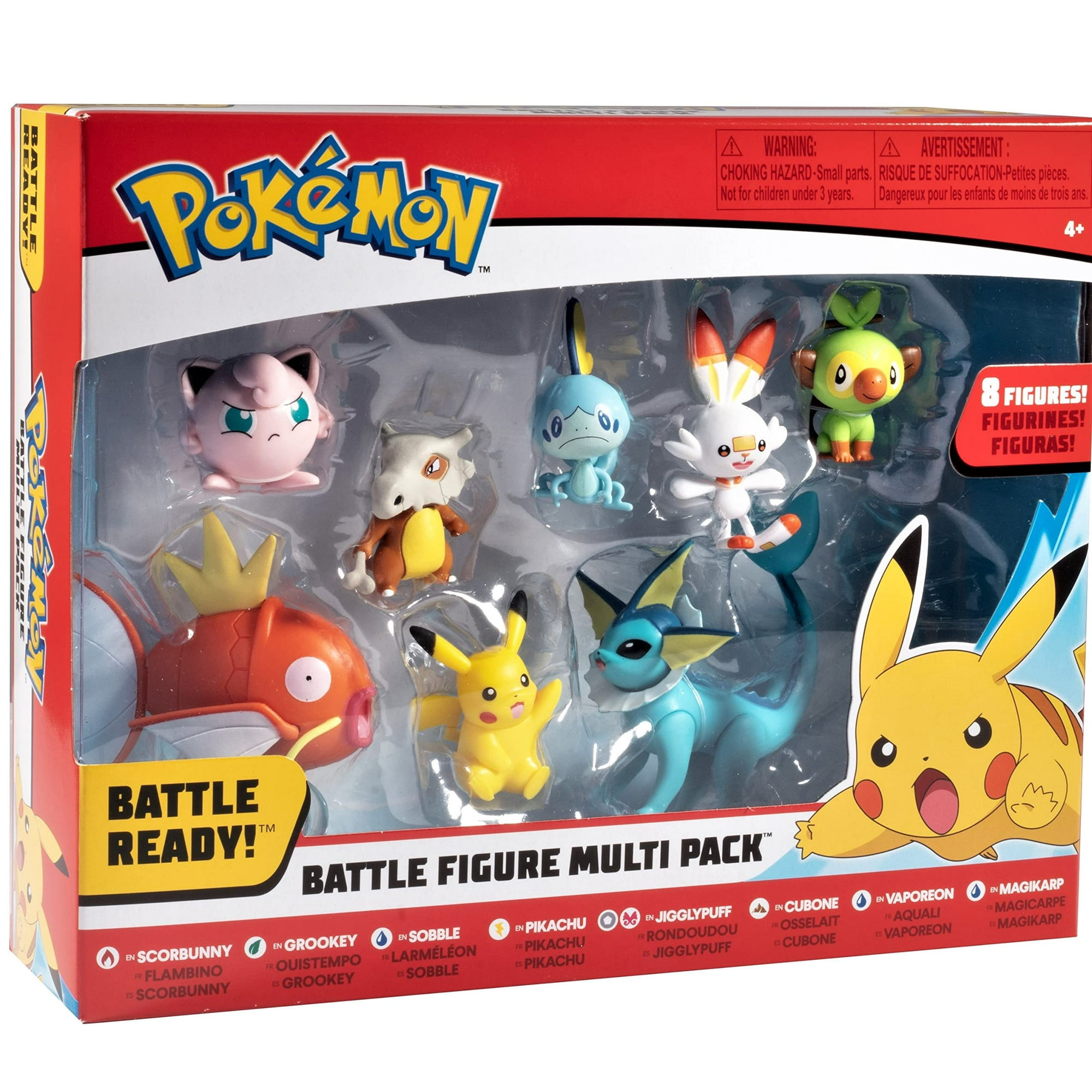 Pokemon Battle Ready Battle Figure Set 8 Pieces with 2 3 inch Figures Pikachu Scorebunny Grookey Sobble Jigglypuff Cubone Vaporean Magikarp Age 4 Walmart