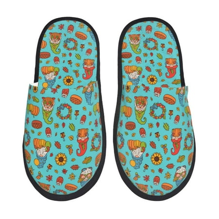 Balery fall cute gnome Pumpkin Slient Indoor Furry Fleece Comfort House Shoes Soft Non-Slip Home Shoes Cotton slippers House Slippers-- Medium