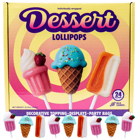 Dessert Lollipops, Strawberries & Cream, Blueberries & Cream, Oranges & Cream Pops, 24 Count, 14.2 oz