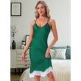 thumbnail image 3 of DARING DIVA Women's Satin Lace Trim Spaghetti Straps Camisole Nightshirt S Green, 3 of 7