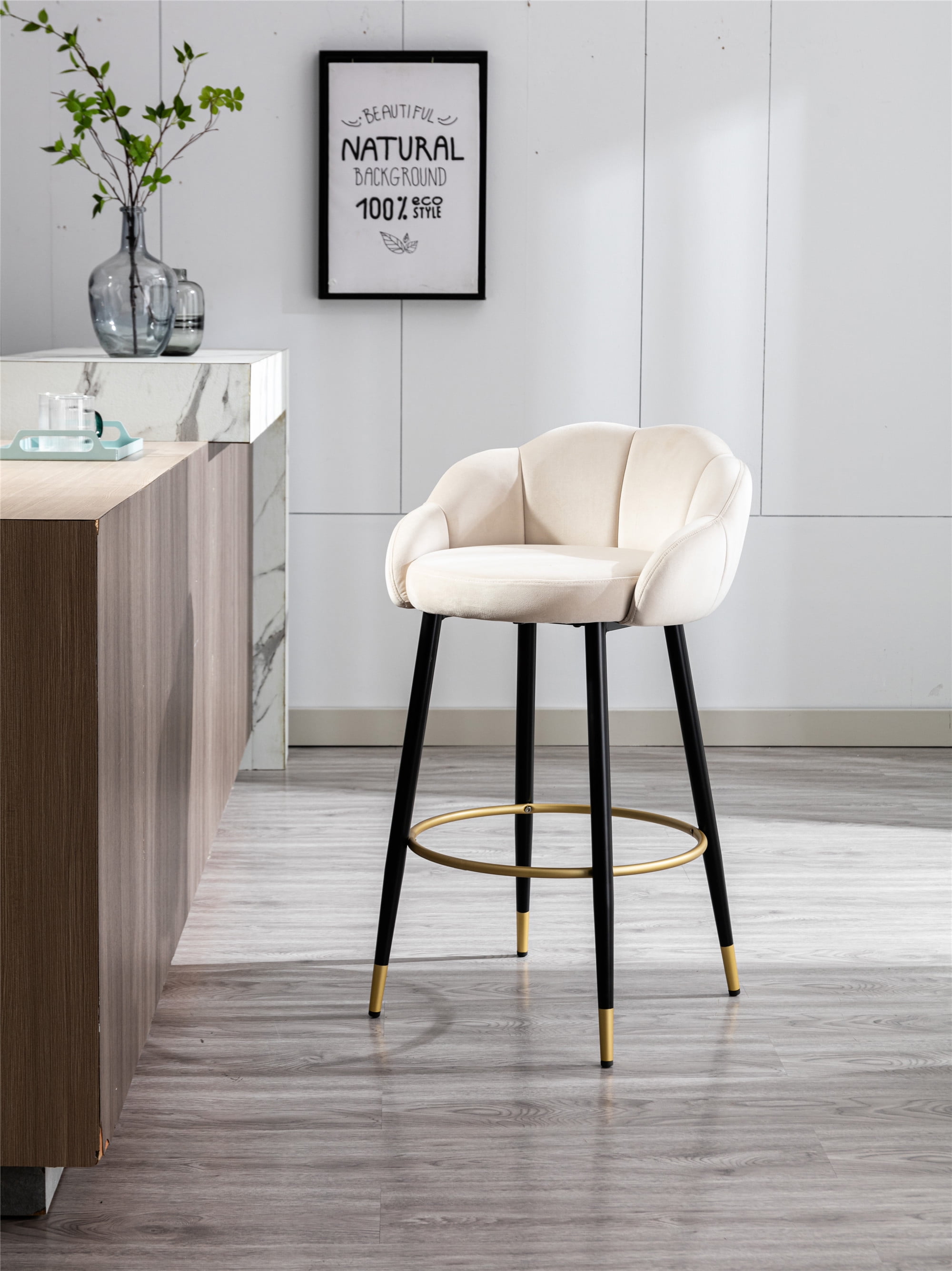 Resenkos Bar Stools Set of 2,with Back and Footrest Counter Height Dining Chairs,Ivory