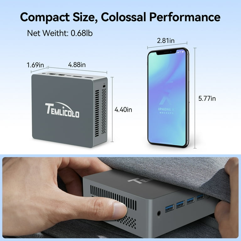 Temlicolo Micro Mini PC, Intel N5105, 8GB RAM, 256GB SSD