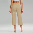 thumbnail image 5 of Nooxsoe Women High Waist Drawstring Straight Yoga Capri Pants Elastic Pull On Waist Mid-Calf Cropped Trousers with Side Patch Pockets Stretch Tummy Control Workout Lounge Travel Bottoms Beige L, 5 of 9