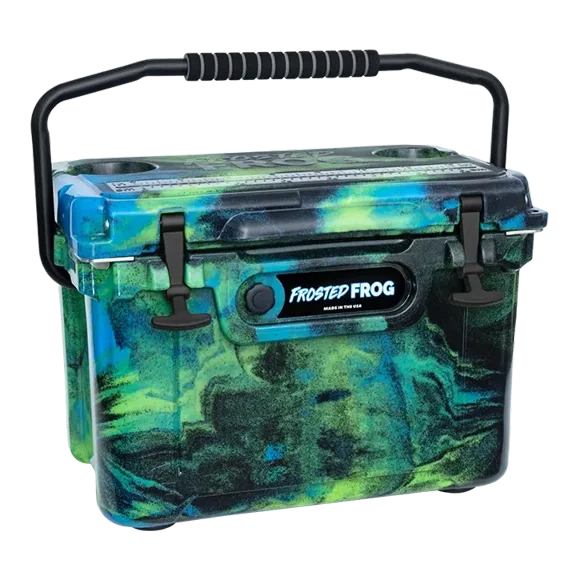 USA Made Frosted Frog Blue Black and Green 20 Quart Ice Chest Heavy Duty High Performance Roto-Molded Cooler