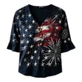 thumbnail image 4 of Gsakboxl Womens Shirts Casual Independence Day American Flag Star Pattern Notch V Neck 3/4 Sleeve Peplum Hem Patriotic Blouse Fashion Daily Top Navy 4XL, 4 of 4