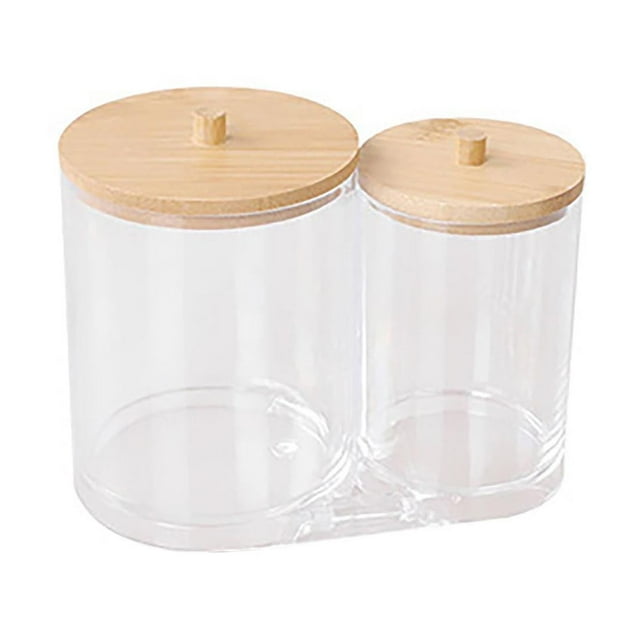 Fiudx Caja de Algodón Cosmético, Tarro de Almacenamiento con Tapa Transparente, Contenedor Apilable para Condimentos, Organizador de Escritorio para Baño, Diseño Compacto, Elegante Estelo Europeo, Fá